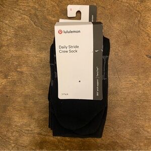 Lululemon Daily Stride Crew Sock 3 Pack Black Size Small NWT